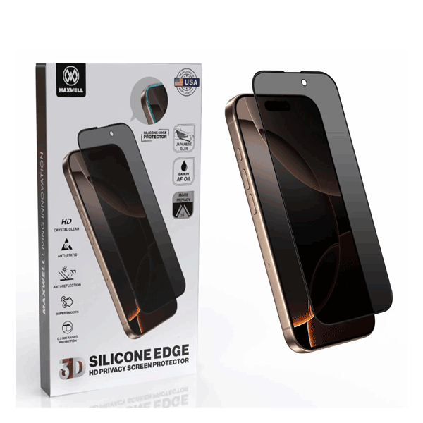 گلس محافظ صفحه نمایش سیلیکونی مدل Maxwell 3D Edge HD آیفون 16 پرو، شفاف