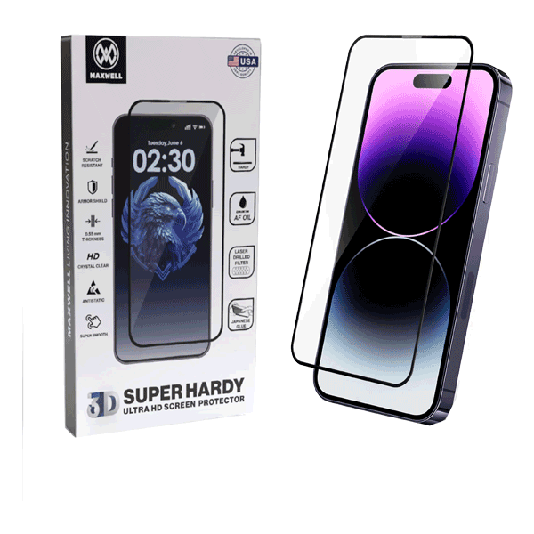 گلس محافظ صفحه نمایش شفاف ایفون 16 پرو مکس از برند مکسول 16 maxwell pro max
