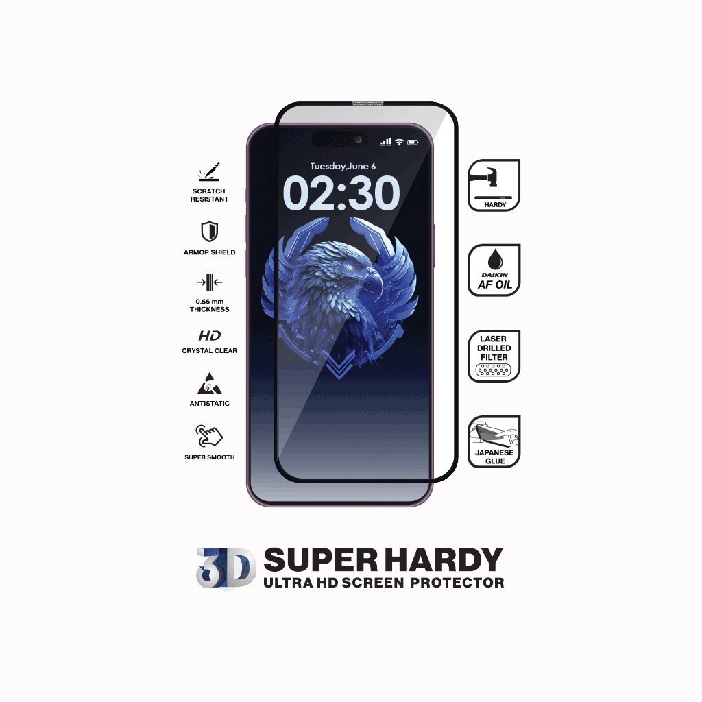 گلس و محافظ صفحه نمایش آیفون SUPER HARDY 14 PRO MAX